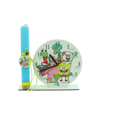 Χειροποίητη Λαμπάδα ρολόι με αρωματικό κερί πλακέ και φιγούρα  ''ΜΠΟΜΠ ΣΦΟΥΓΓΡΑΡΑΚΗΣ'' 28cm