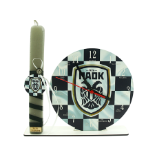 Χειροποίητη Λαμπάδα ρολόι με αρωματικό κερί πλακέ και φιγούρα  ''ΠΑΟΚ'' 28cm